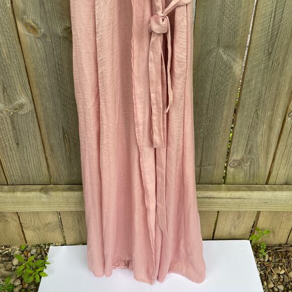 Resa Lindsay Wrap Dress Plunge V-Neck Wedding Bridesmaid Satin Pink Small NWT - Picture 7 of 13